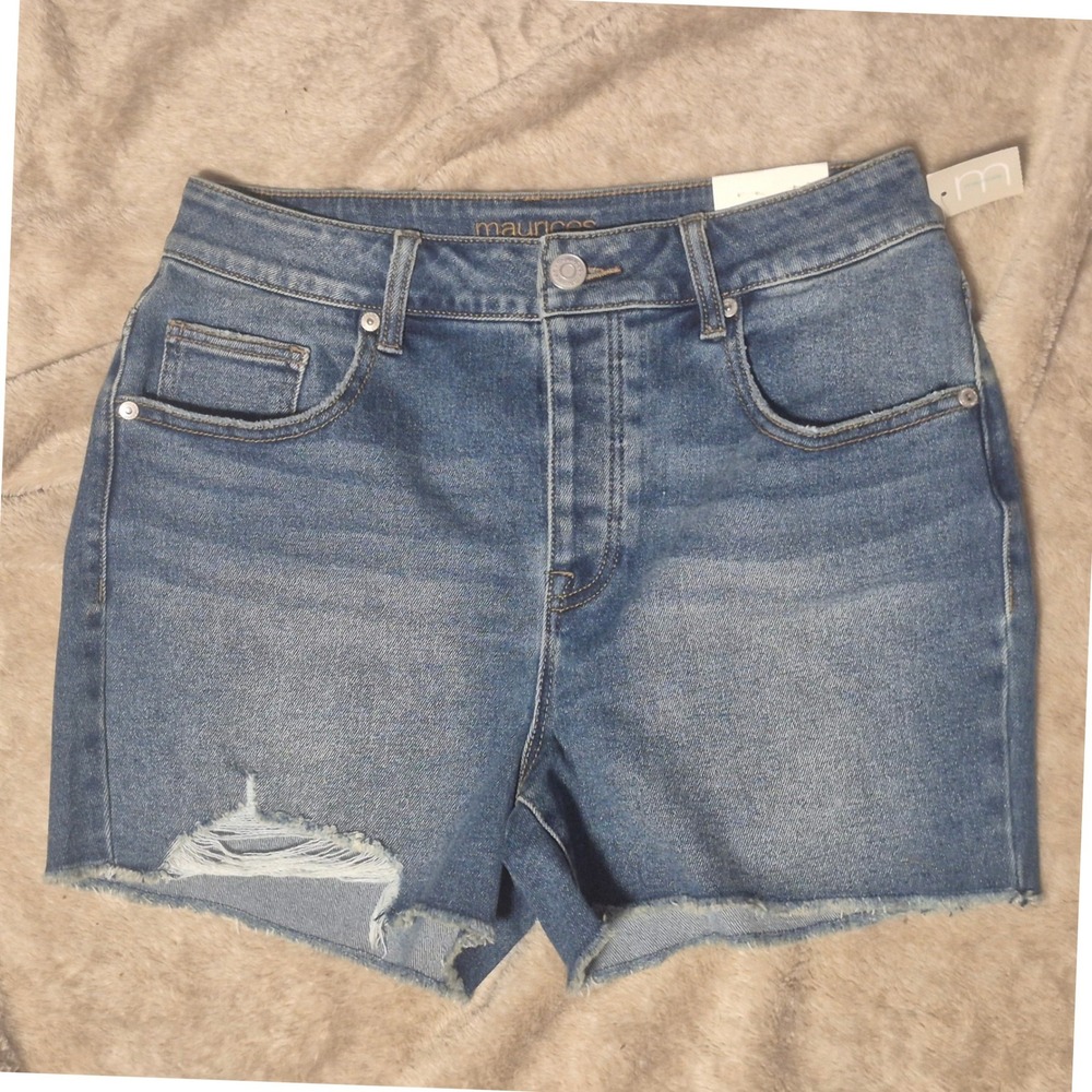 Maurices Womens High Rise Distressed Denim Shorts Medium Wash Blue Size 10 NWT